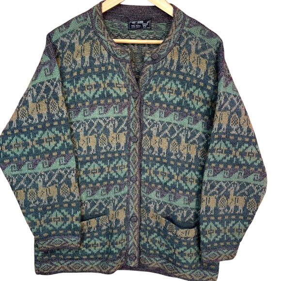 ALP SUR Baby Alpaca Cusco Perú Artisan Folk Comfy Cozy Button-Up Cardigan M - Picture 1 of 4